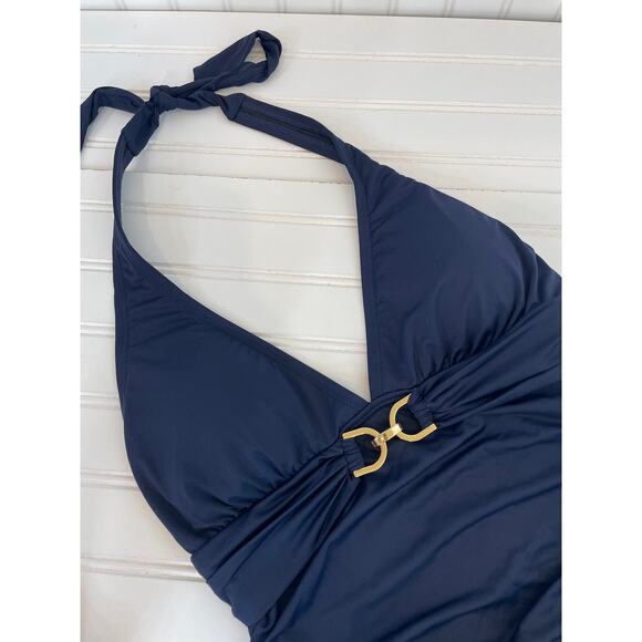 NWOT Michael Kors One Piece Bathing Suit Navy Blue V-Neck Padded Swimsuit Size S - Picture 2 of 6